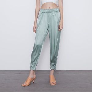 Zara Satin Effect Jogger Pants light green